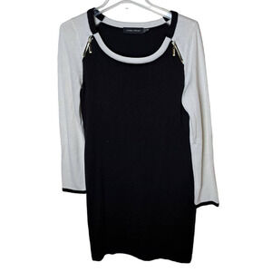 Ivanka Trump Women Medium Black White Colorblock Lightweight Knit Sweater Dress